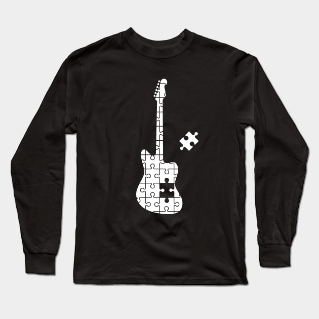 Puzzle Offset Style Electric Guitar Silhouette Long Sleeve T-Shirt by nightsworthy